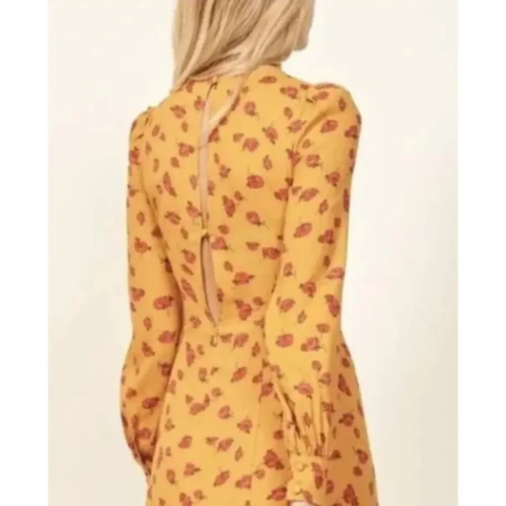 REFORMATION Josephine Midi Dress Floral Puff Long Sleeve Crew Neck Maxi, Amelia - Picture 4 of 15